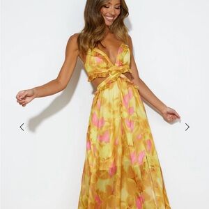 Hello Molly Vibrant Yellow and Pink Backless Dress